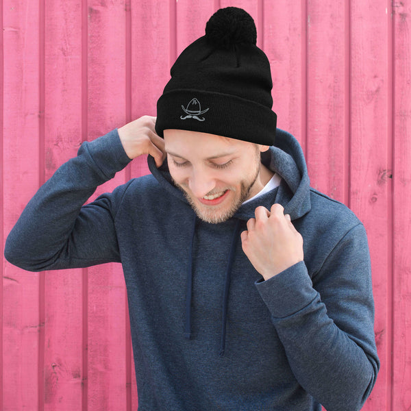 Embroidered Pom-Pom Beanie