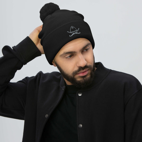 Embroidered Pom-Pom Beanie
