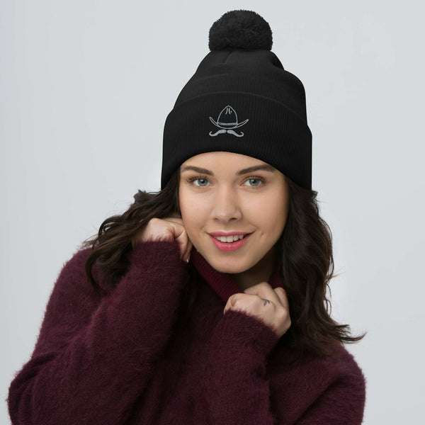 Embroidered Pom-Pom Beanie